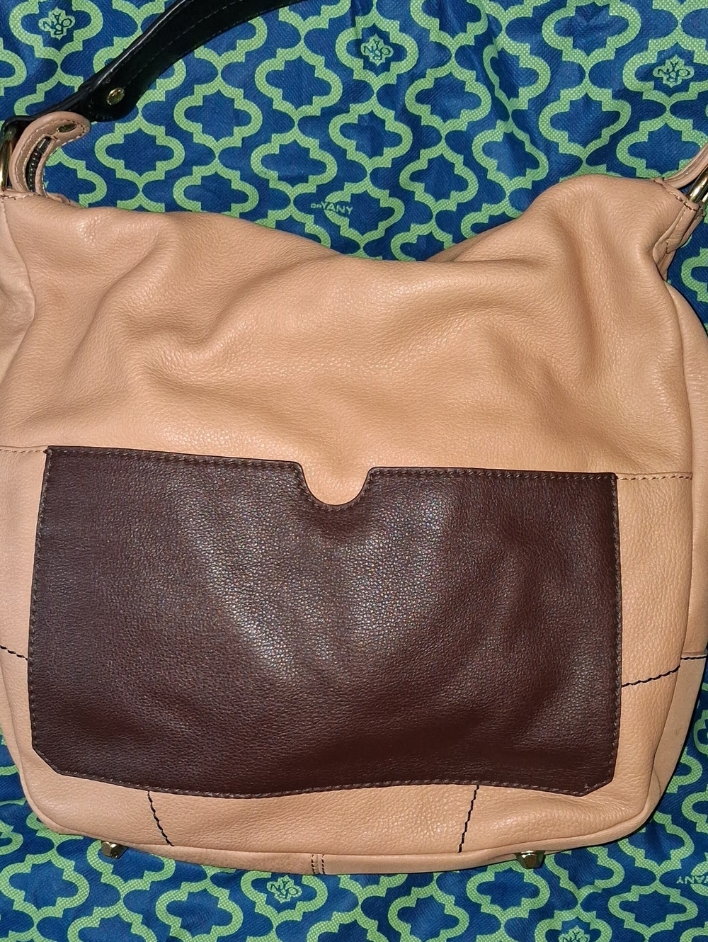 orYANY Two-Tone Leather Shoulder Bag in Beige and Dark Brown